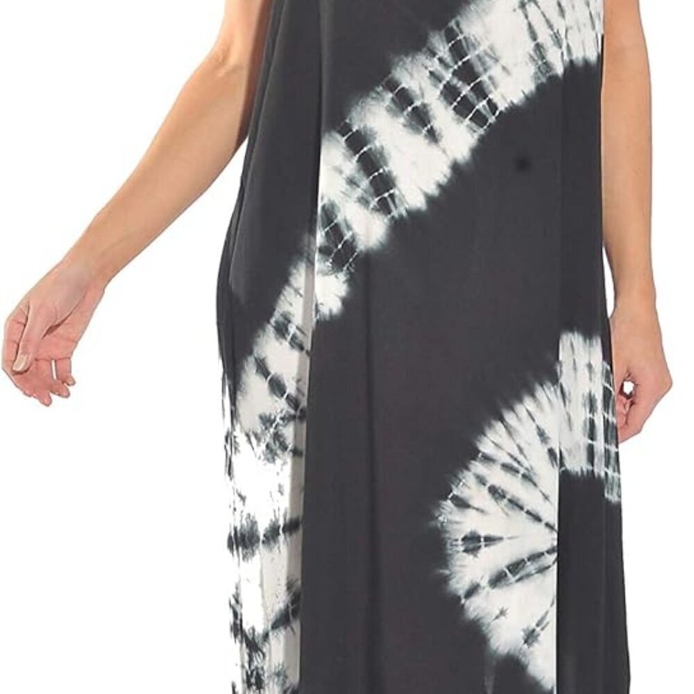Women’s Rayon Maxi Dress Tie Dye Beach Cover Up Side Slits Stylish